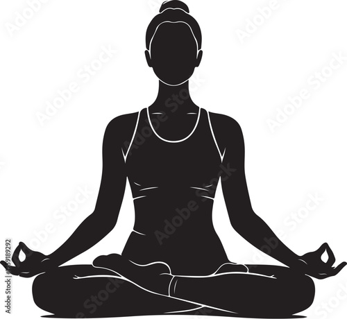 Vector silhouette of a woman meditating in lotus position