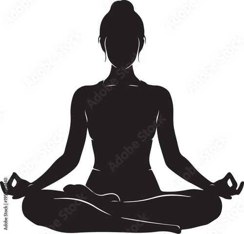 Black silhouette of woman meditating in lotus position vector