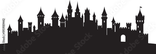 Black silhouette of medieval castle skyline vector