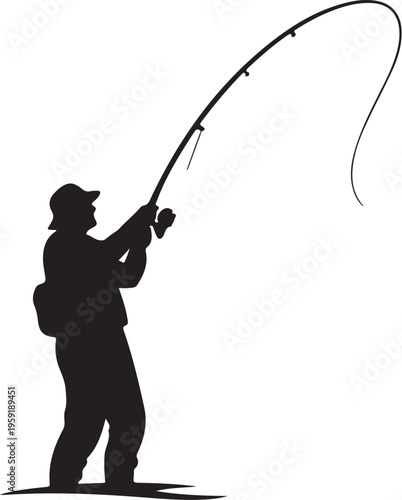 Vector silhouette of man fishing with rod