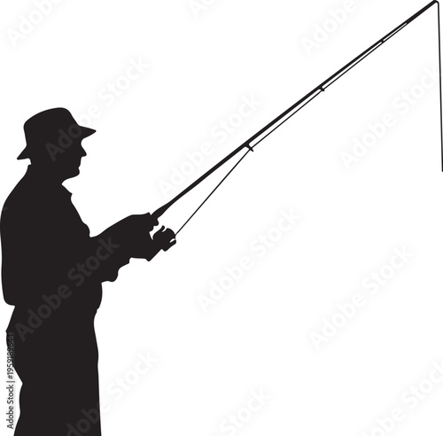 Vector silhouette of man fishing with rod