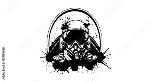 Black and white astronaut helmet with splatter design on white background space suit graphic