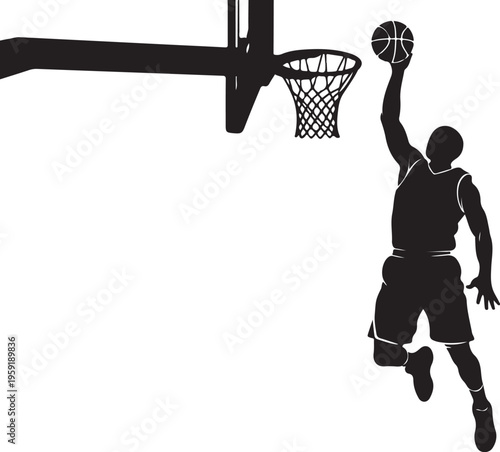 Vector silhouette of basketball player dunking ball