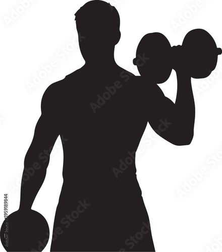 Black silhouette of man lifting dumbbells vector