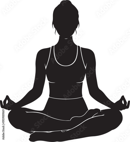 Vector silhouette of woman in yoga meditation pose