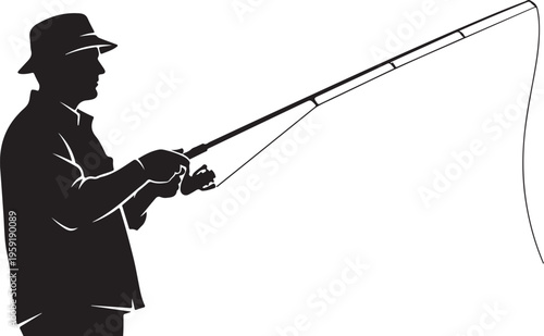Vector silhouette of man fishing with rod