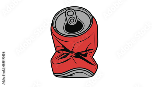 A crushed red soda can with a silver top illustration