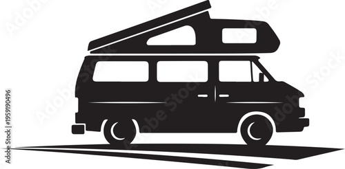Vector silhouette of a camper van with pop-up roof