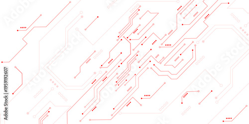 Vectors Abstract connecting red lines and dots. AIsolated abstract digital AI chip or semiconductor with circuit board wires and electronics components.