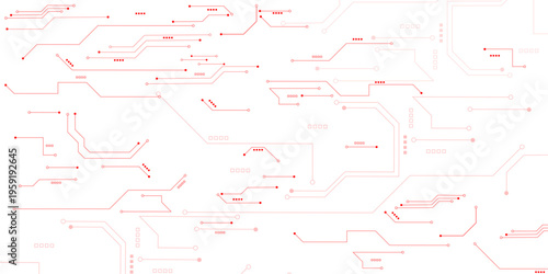 Vectors Abstract connecting red lines and dots. AIsolated abstract digital AI chip or semiconductor with circuit board wires and electronics components.