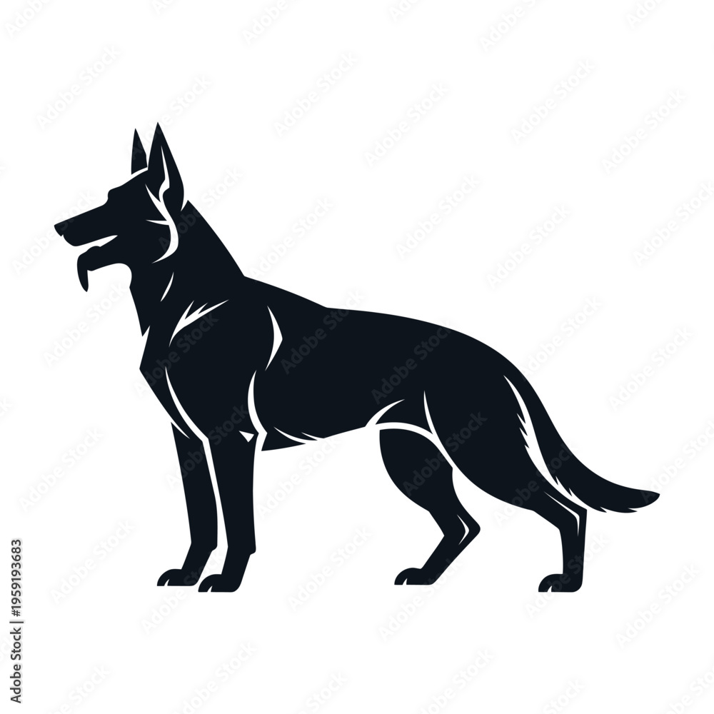 Fototapeta premium Detailed German Shepherd Silhouette Vector with Highlights for Professional Dog Breeder and Pet Grooming Services