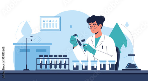 Scientist Conducting Experiment in Laboratory, Holding Test Tube and Pipette