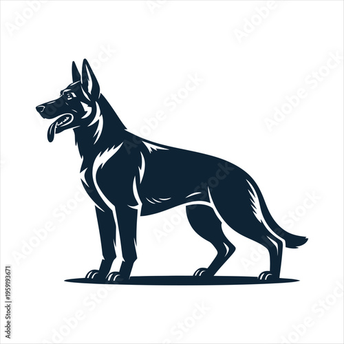 German Shepherd Silhouette Vector Standing Side View for K9 Security Police Dog and Pet Training School Branding