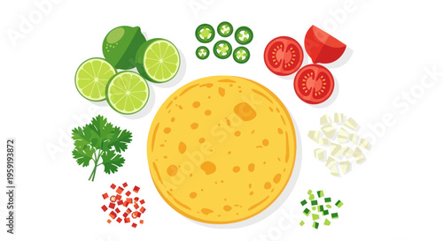 Tasty taco ingredients, Mexican food vector, colorful culinary elements, fresh flavors