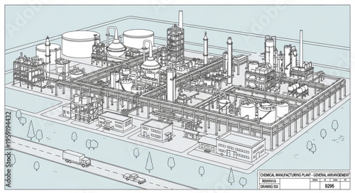 Detailed Industrial Plant Layout - A Technical Blueprint Illustration.
