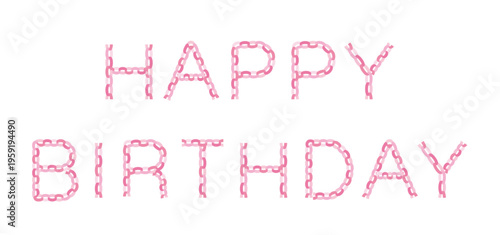ピンクの輪飾りペーパーチェーン文字 HAPPY BIRTHDAY（2段）誕生日・ベビー素材 背景透過PNG / Pink paper chain HAPPY BIRTHDAY two line transparent PNG