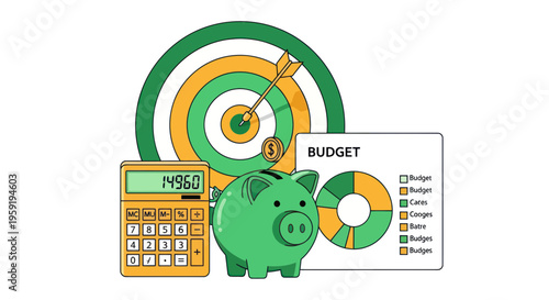 Financial planning icons, budgeting symbols, money management graphics, vector set
