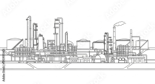 Detailed Line Art Depiction of an Industrial Complex.