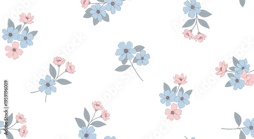 Gentle floral vector, calm floral pattern, simple flower illustration, pastel flowers vector, seamless floral design, soft spring flowers, delicate leaves vector, minimalist floral art, flat vector fl