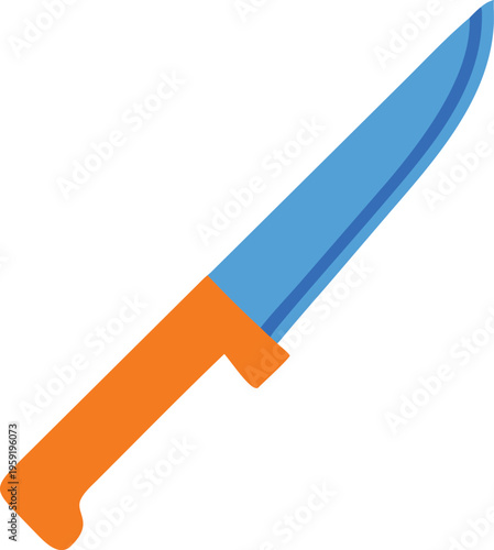 A brightly colored cartoon illustration of a kitchen knife