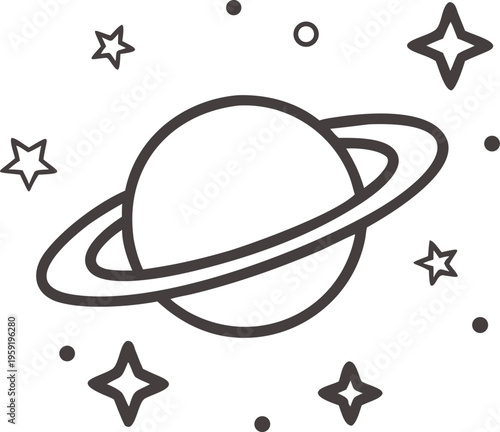 Simple line drawing of saturn with stars in space