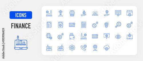 Finance icon. Profit, Growth, Global, Profit, Gold Bars, Losses, Protect, Salary, Budget, Invoice, Money, Calculator, Dollar, Idea, Search, Bitcoin, Online Payment, Wallet, Losses, Money vector. 