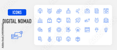 Digital Nomad icon. Business Report, Internet, Exchange, Water Drop, Business, Assignment, Laundry, Growth, Opportunity, Budget, Startup, Finance, Acquisition, Copywriter vector. 
