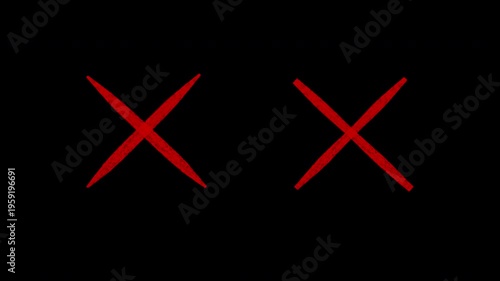 Delete icon animation with two red xs on black background for removalrelated design needs such as websites, apps, presentations, and print materials.