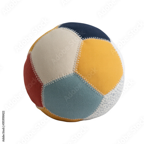 Colorful soft patchwork fabric ball for baby isolated on transparent background