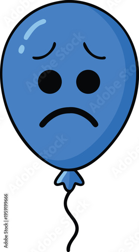 Sad blue balloon with a cartoon face and drooping expression