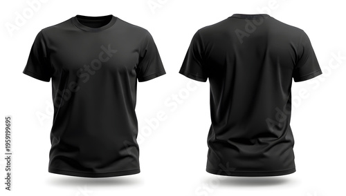  Black t-shirt mockup, front and back view, minimal apparel template, realistic clothing showcase, clean fashion presentation