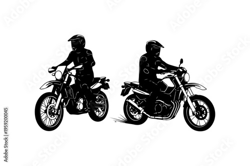 Silhouette of Two Motorcyclists on Dirt Bikes