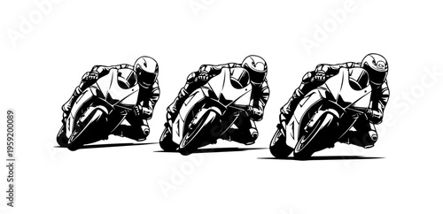 Dynamic Trio of Racing Motorcycles in Motion