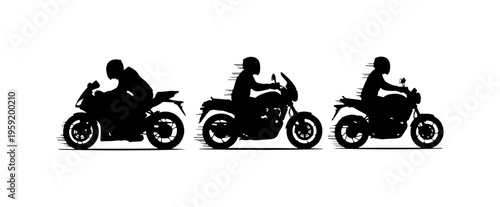 Three Motorcyclists Riding Silhouettes Vector Art