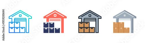 Warehouse icon set multiple style collection