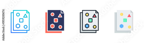 Unstructured Data icon set multiple style collection