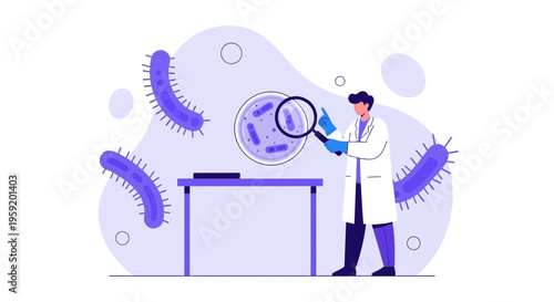 Scientist examining bacteria under a microscope in a laboratory, microbiology research