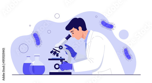 Scientist examining bacteria under microscope in laboratory, research, science, medical, healthcare