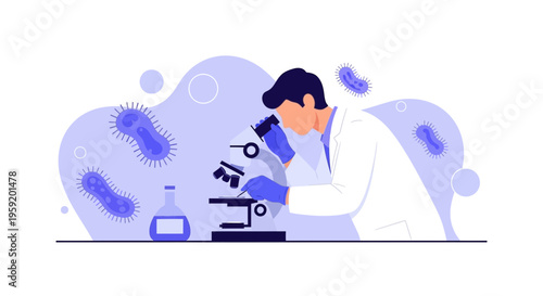 Scientist examining bacteria under microscope, laboratory research, microbiology concept
