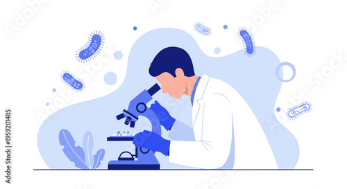 Scientist examining bacteria under microscope, scientific research, laboratory, microbiology