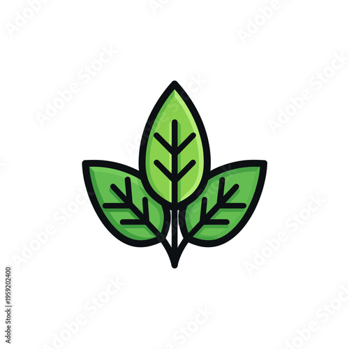 Green leaf icon isolated on transparent background