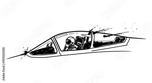 Astronaut pilot flying spaceship cockpit at high speed through space with control panel