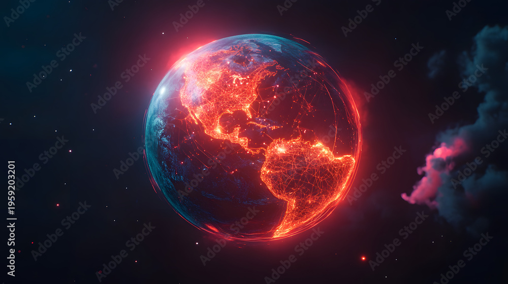 Obraz premium Glowing red earth with lava flows isolated on transparent background