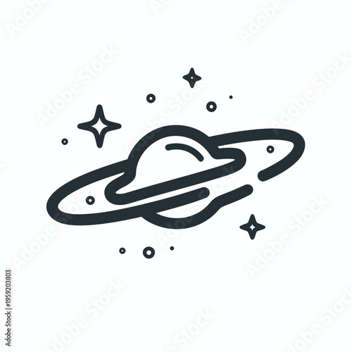 Minimalist Ringed Planet with Stars Icon