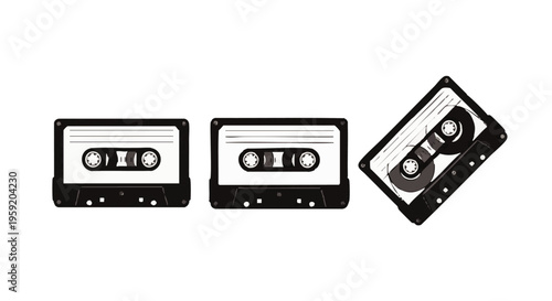 Vintage audio cassette tapes set for retro music media collection and analog sound recording technology isolated on white