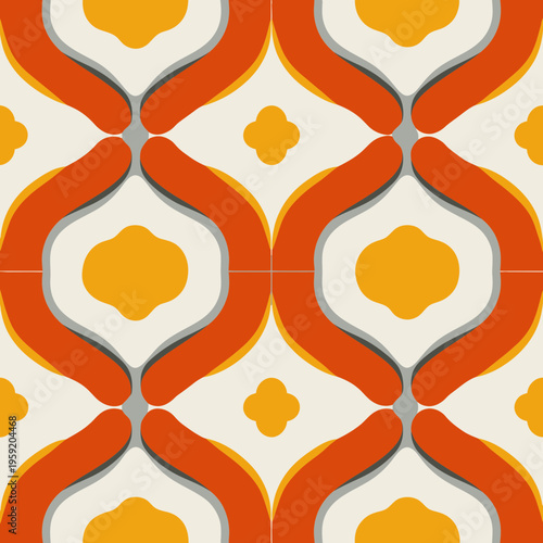 Retro Seventies Pattern Design with Orange and Yellow Shapes