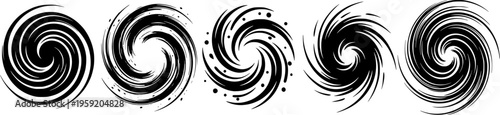 set of Dynamic swirls illustrate the evolution of a cyclone in a dramatic weather phenomenon depiction , vector set