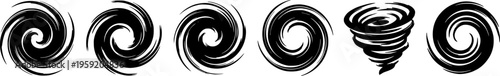 set of Dynamic swirls illustrate the evolution of a cyclone in a dramatic weather phenomenon depiction , vector set