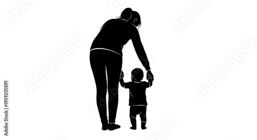 Mother and daughter silhouette practicing yoga tree pose together for wellness