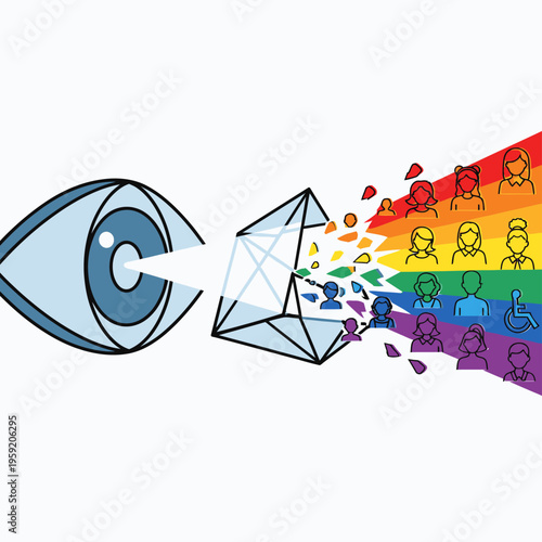 Diverse People Emerging from Crystal Prism.